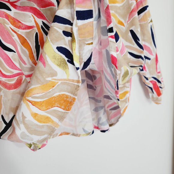 Nic+Zoe Long Sleeve Blouse Shirt Top Multicolor Leaf Print Notch Neck Stretch M - Picture 3 of 10